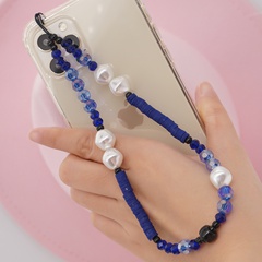 Europe and America Cross Border New Mobile Phone Strap Blue Crystal Beads Polymer Clay Imitation Pearl Bead Short Anti-Lost Mobile Phone Charm Wholesale