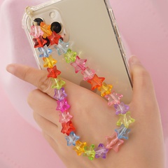 INS Simple Bohemian Acrylic Phone Lanyard Mixed Color Colorful Beads Five-Pointed Star Beads Anti-Lost Mobile Phone Charm Women