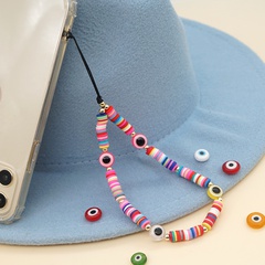 mixed color soft pottery mixed color flat eyes mobile phone chain set wholesale