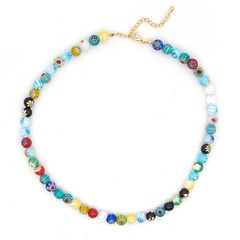 Sommer-Farben-Halskette Reine handgemachte Farbglasblumenperle-runde Halskette