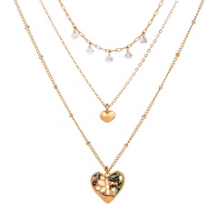 new creative multi-layer necklace colorful alloy peach heart natural abalone shell wholesale