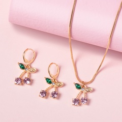 Fancy Diamond Cherry Earrings Necklace Set
