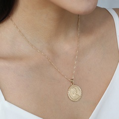European and American retro Roman portrait embossed round pendant water wave chain necklace