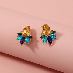 European and American foreign trade fashion diamond-studded water drop leaves multicolor geometric earrings