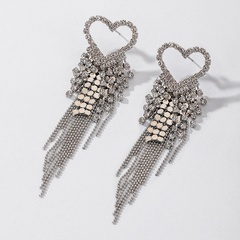exaggerated metal rhinestone love tassel long European and American fashion temperament advanced earrings