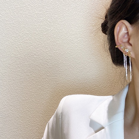 asymmetric star ear bone clip personality trend tassel niche earrings's discount tags