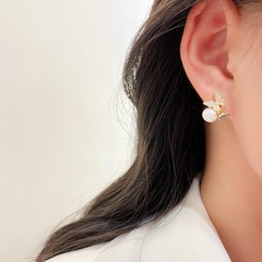 Personality butterfly earrings micro-inlaid zircon pearl copper earrings