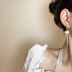 European and American simple heart earrings full diamonds long tassel ear jewelry
