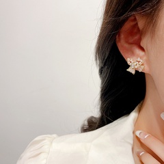 French retro zircon pearl earrings simple wild bow earrings temperament niche ear jewelry