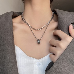 Korean Dongda Fashion Double-Layer Twin Necklace Female Online Influencer Geometric Clavicle Chain Cold Style Design Dignified Pendant