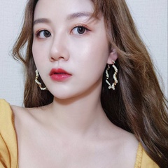 Korean fairy earrings Temperament wild pearl twist circle exaggerated large circle earrings