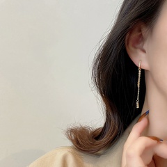 Korean Style Ins Style Simple Geometric Earrings Female Online Influencer Fringed Zircon Ear Clip Cold Style All-Matching Graceful Ear Rings