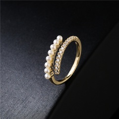grenzüberschreitende Lieferung Europäische und amerikanische Goldimitat-Perlenkupfer mikroeingelegter Zirkon geometrischer offener Ring