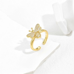 Aogu Cross-Border Supply Copper Gold-Plated Micro Inlaid Zircon Cute Bee Ring Female European and American Fashion New Product
