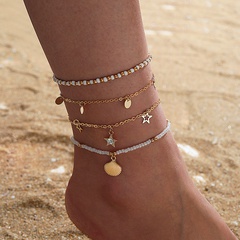 AliExpress Bohemian Ornament Beaded XINGX round Anklet Four-Piece Pearl Shell Anklet Set