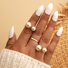 European and American cross-border jewelry fashion OL three-piece pearl open simple ring set