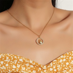 simple hollow circle diamond pendant ok gesture stainless steel necklace