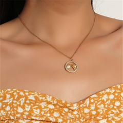 fashion hollow circle inlaid rhinestone two hands pendant stainless steel necklace