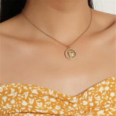 fashion hollow circle fist shaped diamond pendant gesture necklace