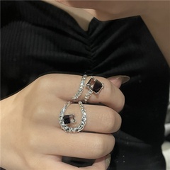 Lava series ring niche design texture personality rhinestone black gem open ring