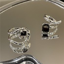Lava series ring niche design texture personality rhinestone black gem open ringpicture15