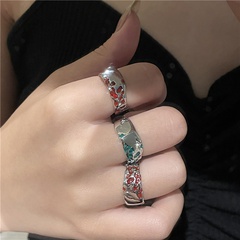 Europe and the United States simple opening adjustable ring niche design lava epoxy green ring trend