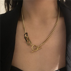 European and American titanium steel non-fading 18K real gold square buckle hip-hop clavicle chain
