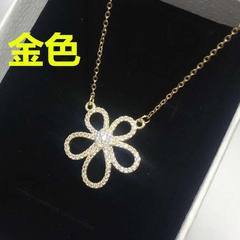 fashion geometric rhinestone hollow flower alloy necklace