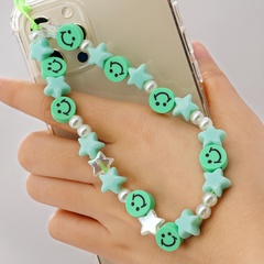 chaîne de téléphone portable en céramique douce smiley de style ethnique acrylique étoile à cinq branches perle lanière de téléphone portable perlée