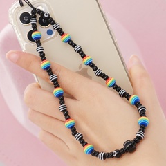 simple black rice beads 8mm black striped beads peach heart handmade beaded mobile phone chain