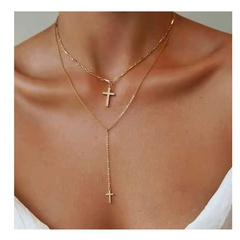 collier multicouche de chaîne de perles de croix de diamant rétro en gros