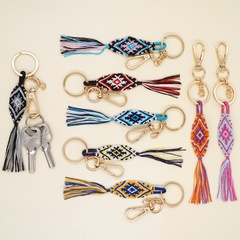 INS Retro Style Classic Ribbon Cotton Thread Color Matching Hand-Woven Tassel Key Chain Pendant Ethnic Style Small Jewelry