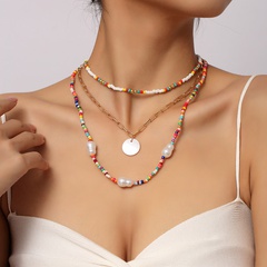 Bohemian Hand-Woven Multi-Layer Bead Necklace European and American Retro Personality Pearl Shell Pendant Jewelry
