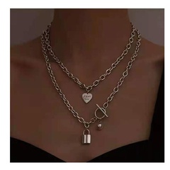 European and American Lock Pendant Simple Personality Heart-Shape Lock-Shaped Alloy Necklace Female 18400