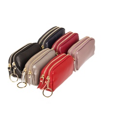 2020 New European and American First Layer Cowhide Simple Fashion Mini Coin Purse Double Zipper Genuine Leather Clutch Bag Key Case
