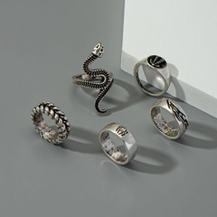 Korean retro trend line men's ring snake head braided geometric ring 5-piece set