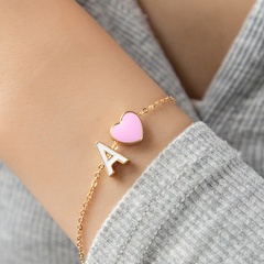 Letter a Bracelet 2021 New Korean Style Xiaoqing Trendy Pink Heart Bracelet