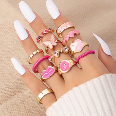 2021 European and American fashion jewelry wholesale 12 butterfly heart ring set female