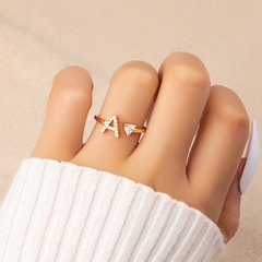 European and American fashion jewelry copper inlaid zirconium letter A heart ring wholesale