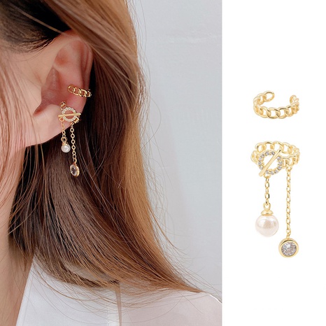 Pearl ear clip long tassel earrings personality fashion ear bone clip NHGI457765's discount tags