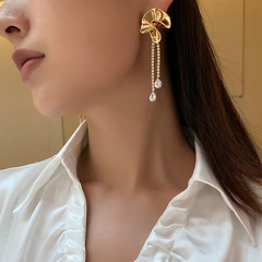 Long tassel earrings female French water drop ltemperament flower earrings