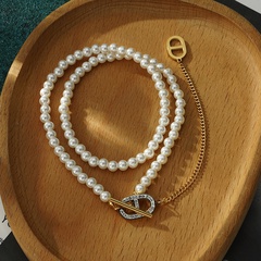 Pearl necklace European and American retro light luxury OT buckle  fashion personality wild clavicle chain tide