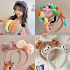 autumn and winter solid color plush headband non-slip female cute headband rabbit ears headdress