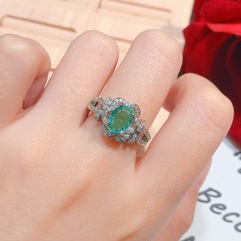 Live Broadcast New Simulation Bibo Green Tourmaline Colored Gems Ring Multi-Layer High Carbon Diamond Rose Flower Open Ring Female