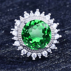 SUNFLOWER Emerald Live Jewelry Wholesale Inlaid High Carbon Diamond Zircon 5 Karat Emerald Colored Gems Ring for Women