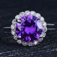 Douyin Online Influencer Popular Mysterious Purple Big Diamond Colored Gems Ring 5 Karat Imitation Moissanite High Carbon Diamond Light Luxury Ring