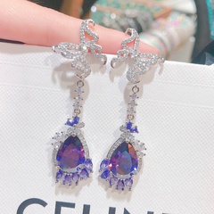 Designer butterfly earrings water drop pear-shaped amethyst zircon copper earrings