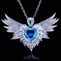 New Angel Wing Pendant Simulation Aquamarine Wing Heart Necklace