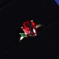 new simulation pigeon blood ruby drop-shaped ring 18k yellow gold color imitation tourmaline open ring