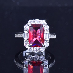 new simulation pigeon blood ruby princess square diamond ring geometric open diamond ring